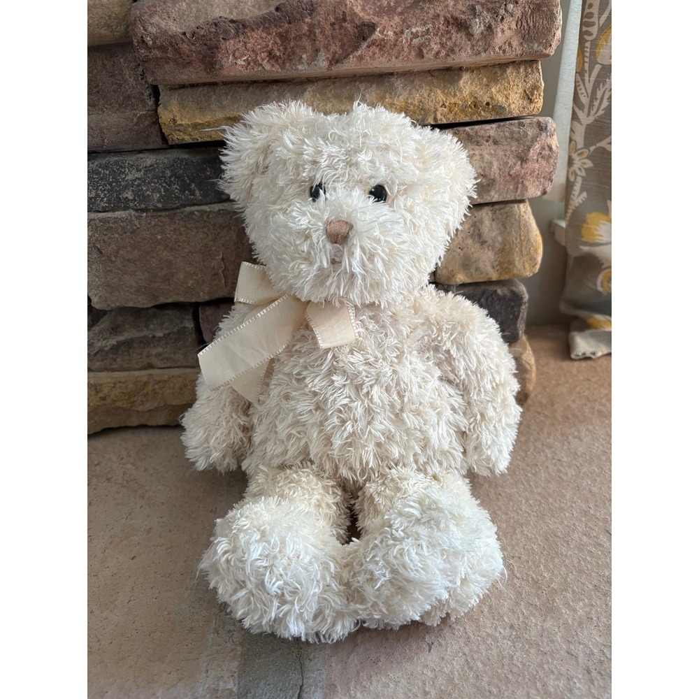 TY White Teddy Bear Plush Stuffed Animal Ivory Ribbon 16" Classic Soft Toy